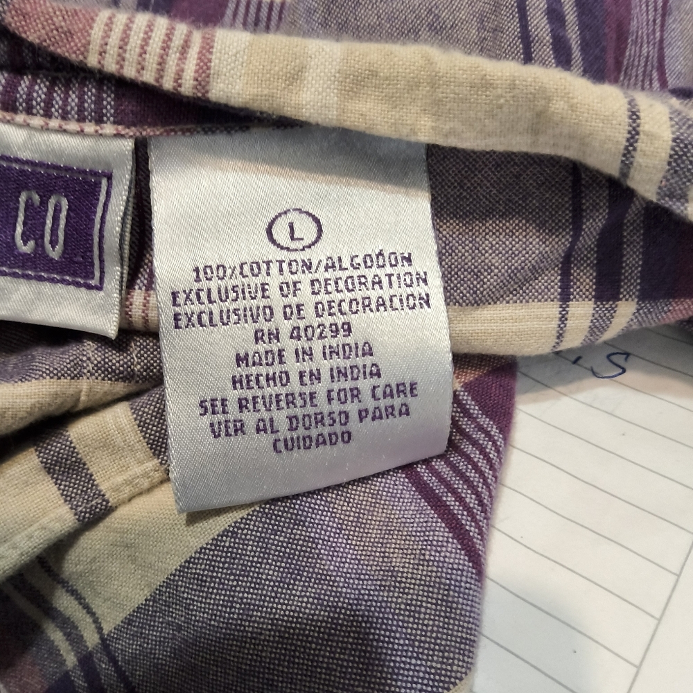 Vintage Y2K Purple Plaid Prairie Dress Cottagecore Button Front Midi Cotton Sz L - Picture 7 of 9